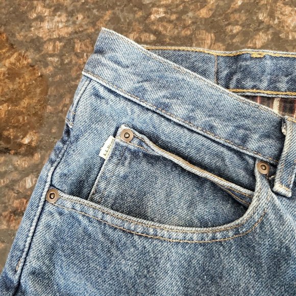 LL Bean Plaid Flannel Lined Jeans 37X29 Relaxed Fit 100% Cotton Blue Denim Pants - Picture 4 of 7